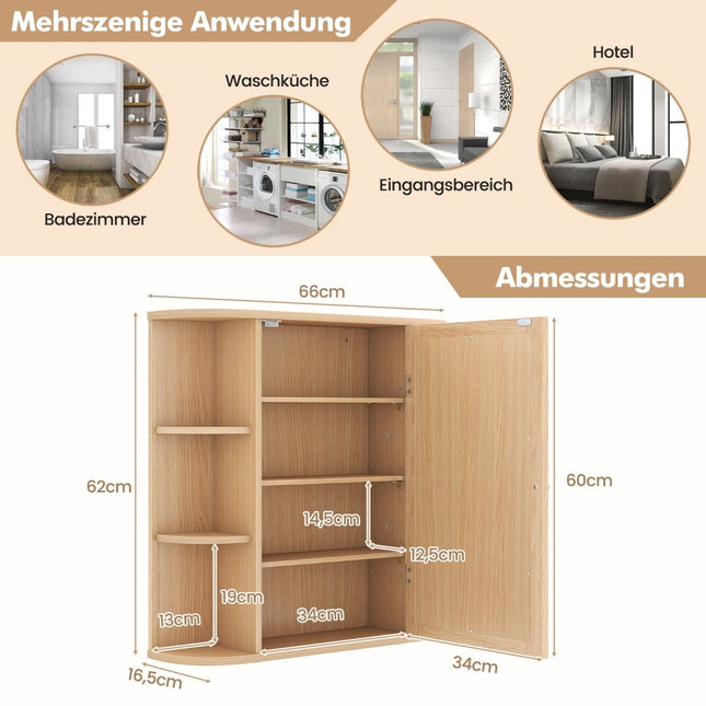 Wandmontierter Badezimmerschrank mit Spiegel, verstellbaren Einlegeböden