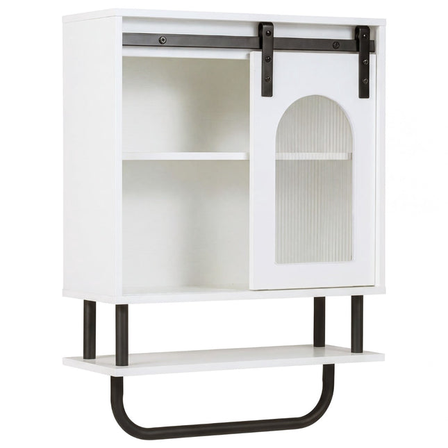 Wandmontierter Badezimmerschrank mit Handtuchhalter, Weiß