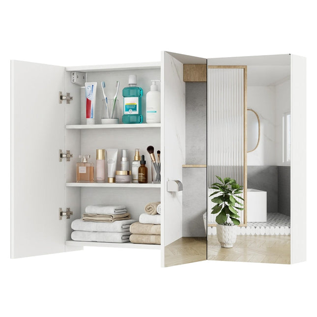 Wandmontierter Badezimmerspiegelschrank, 87 cm, 3 Türen, 6 Einlegeböden