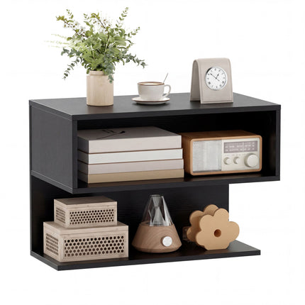 Table de chevet murale noire avec étagères de rangement