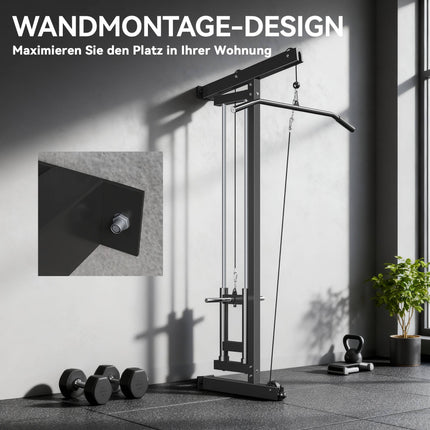 Wandmontierte Kabelzugmaschine, Stahl, Schwarz, Heimfitnessgerät