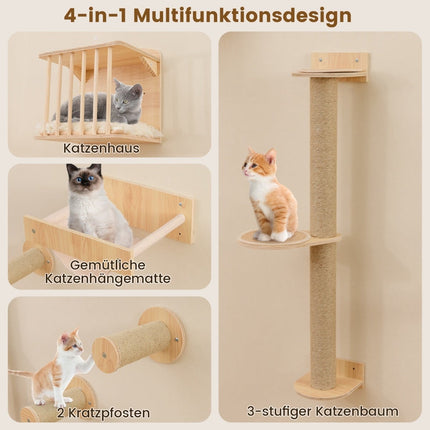 Wandmontiertes Katzenkletterset mit Hängematte & Kratzbaum
