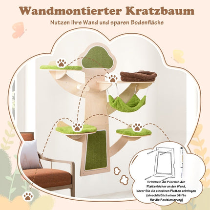 Wandmontierter Katzenbaum mit Hängematte und Kratzbaum