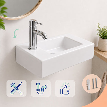 Lavabo mural en céramique, 37 x 18 cm, blanc