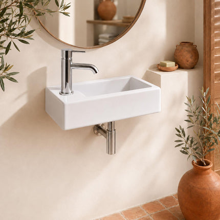 Lavabo mural en céramique, 37 x 18 cm, blanc