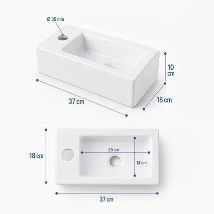 Lavabo mural en céramique, 37 x 18 cm, blanc