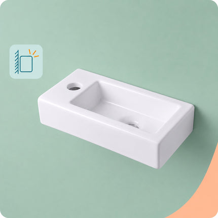 Lavabo mural en céramique, 37 x 18 cm, blanc