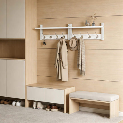 Wandgarderobe-Set, weiß – MDF & Eisen