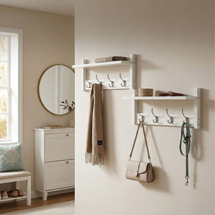 Wandgarderobe-Set, weiß – MDF & Eisen
