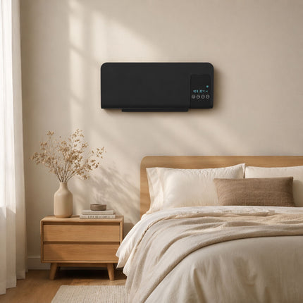 Chauffage électrique mural, noir, 2 modes, minuterie, affichage LED