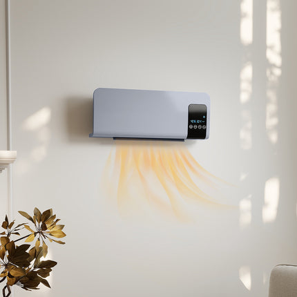Chauffage électrique mural, gris, 2 modes, minuterie, affichage LED