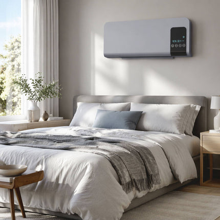 Chauffage électrique mural, gris, 2 modes, minuterie, affichage LED