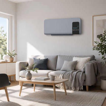 Chauffage électrique mural, gris, 2 modes, minuterie, affichage LED