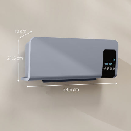 Chauffage électrique mural, gris, 2 modes, minuterie, affichage LED