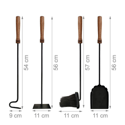 Ensemble d'outils pour cheminée murale, acier et bois, 5 pièces