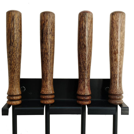 Ensemble d'outils pour cheminée murale, acier et bois, 5 pièces