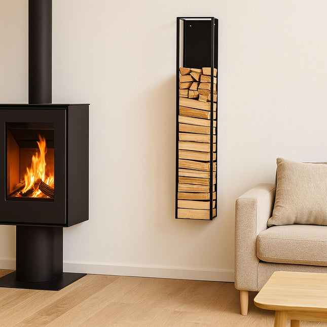 Wandmontiertes Kaminholzregal – Holzlagerung für Innenräume