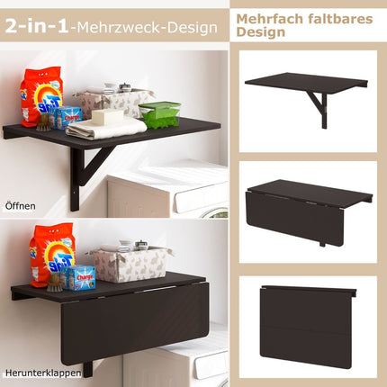 Wandklappschreibtisch, platzsparend, 80x60 cm, Braun