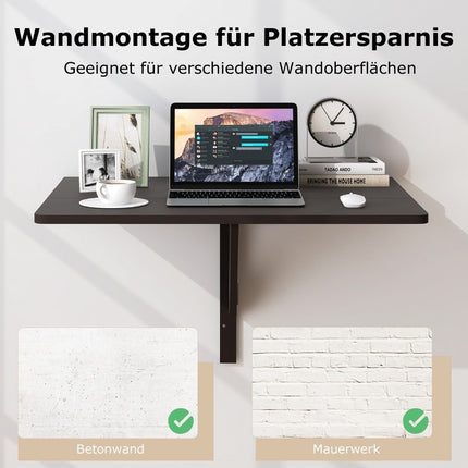 Wandklappschreibtisch, platzsparend, 80x60 cm, Braun
