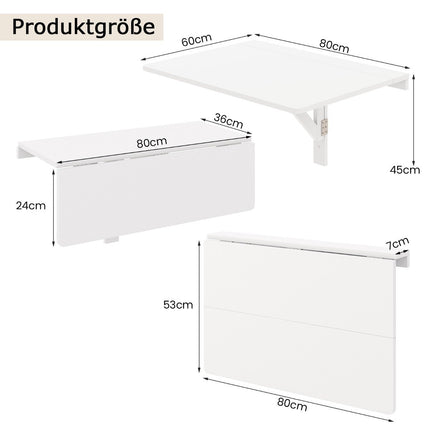 Table Pliante Murale Table de Cuisine Gain de Place Table Murale Pliante 80 x 60 cm Blanc