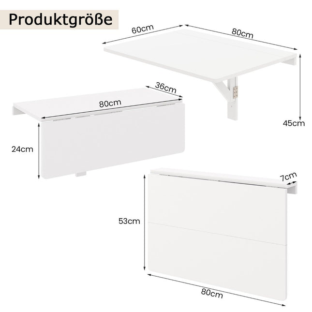 Table Pliante Murale Table de Cuisine Gain de Place Table Murale Pliante 80 x 60 cm Blanc
