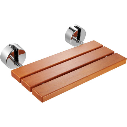 Wall-Mounted Folding Teak Shower Seat, 440 lb Capacity