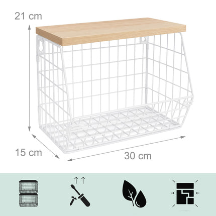 Wandmontiertes Obstregal mit Ablage in Holzoptik
