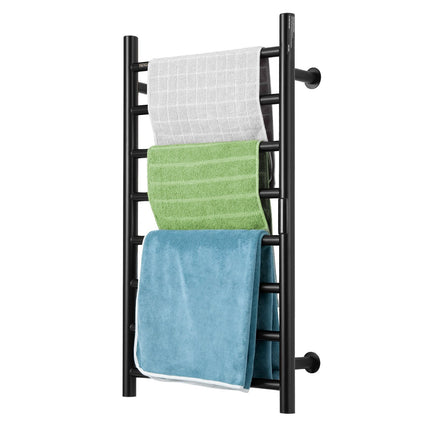 Wall-Mounted Heated Towel Rack, 8-Bar, Timer, Black