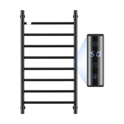 Wall-Mounted Heated Towel Rack, 8-Bar, Timer, Black