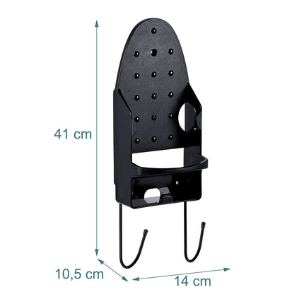 Wandhalterung für Bügeleisen mit Haken, Schwarz, Stahl