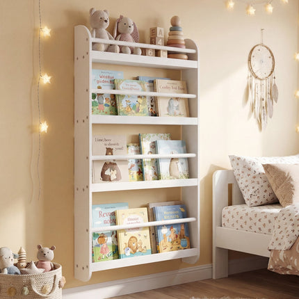 Wandmontiertes Kinderbücherregal, 4-stöckig, Weiß