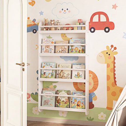 Wandmontiertes Kinderbücherregal, 4-stöckig, Weiß