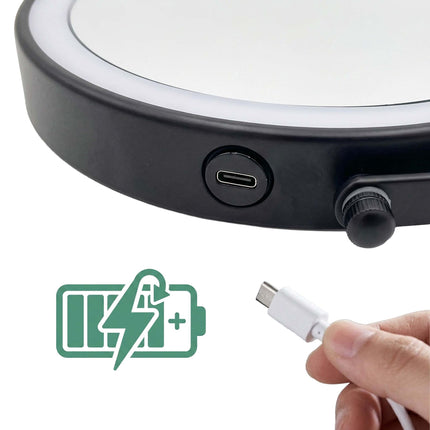 Wandmontierter LED-Kosmetikspiegel, 10-fache Vergrößerung, Schwarz