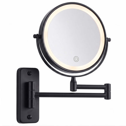 Wandmontierter LED-Kosmetikspiegel, 10-fache Vergrößerung, Schwarz