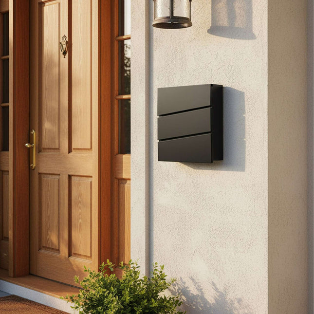 Boîte aux lettres murale avec porte-revues et protection contre la pluie