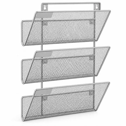 Wall-Mounted Magazine Holder with 3 Tiers, Silver Iron, Screws Included