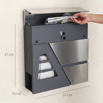 Wandbriefkasten, 13L, geräuschloses Schließen, Dunkelgrau