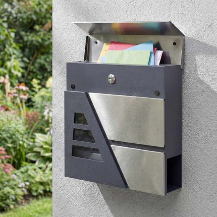 Wandbriefkasten, 13L, geräuschloses Schließen, Dunkelgrau