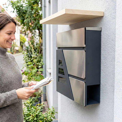 Wandbriefkasten, 13L, geräuschloses Schließen, Dunkelgrau