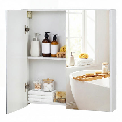 Armoire à pharmacie murale, 2 niveaux, portes à double miroir, blanche