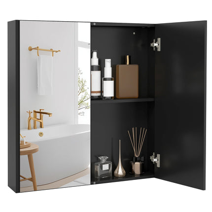 Armoire à pharmacie murale, noire, 2 portes miroir, étagère réglable