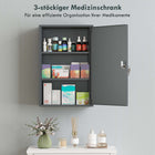 Wandmontierter Medizinschrank, abschließbar, 3 Regale, Grau