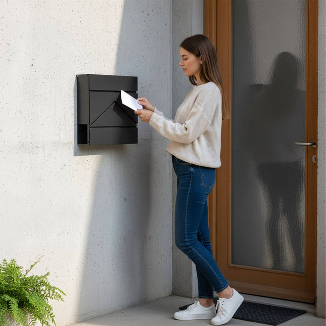 Boîte aux lettres murale en métal avec porte-journaux