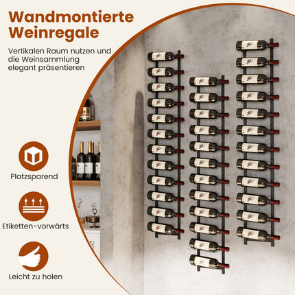 Wandmontiertes Metall-Weinregal für 12 Flaschen, Schwarz