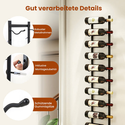 Wandmontiertes Metall-Weinregal für 12 Flaschen, Schwarz