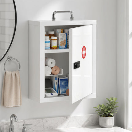Armoire à pharmacie murale en acier avec serrure à combinaison, blanche
