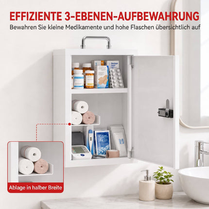 Armoire à pharmacie murale en acier avec serrure à combinaison, blanche