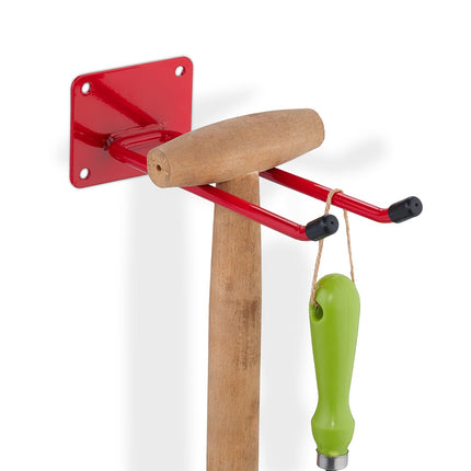 Porte-outils mural, acier rouge, double crochet