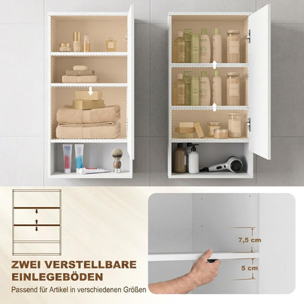 Wandmontierter weißer Badezimmerschrank mit verstellbaren Einlegeböden