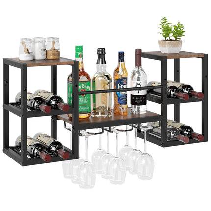 Casier à vin mural avec porte-verres, 8 bouteilles, marron rustique